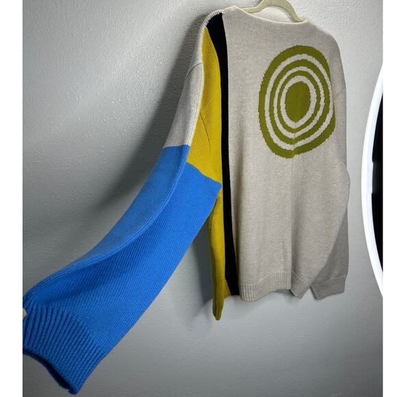 The Elder Statesman Tan Blue Green Block & Spiral Cashmere Cardigan L - Picture 6 of 15